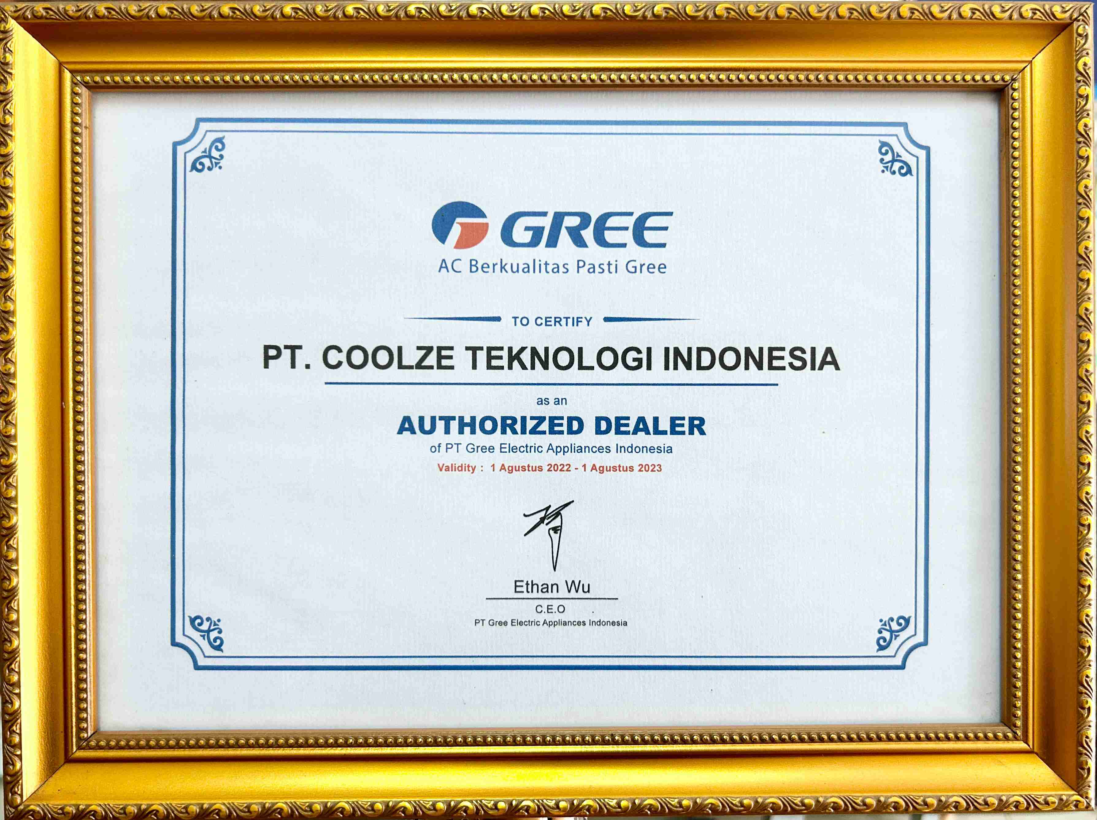 sertifikat dealer gree coolze